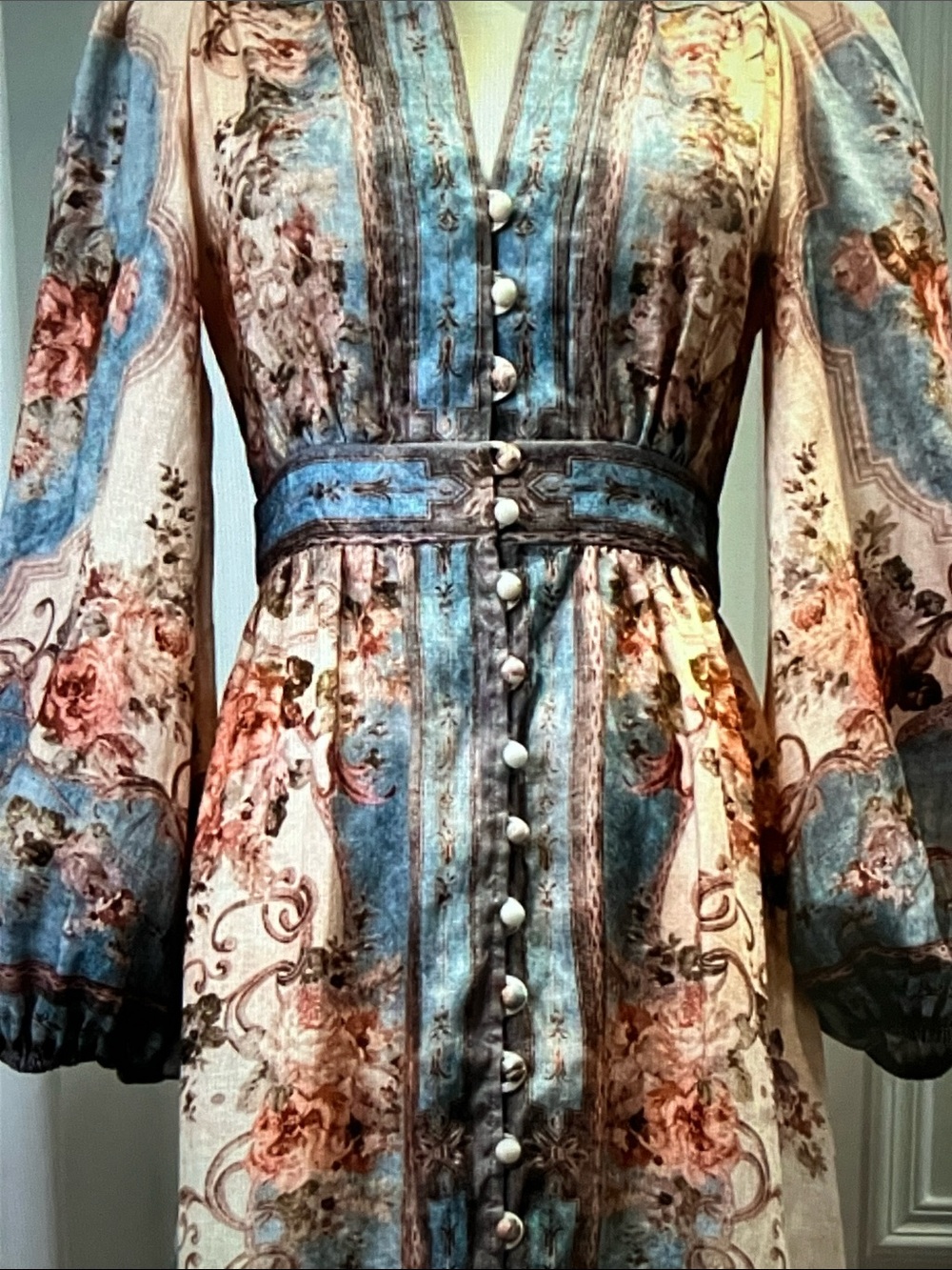 Zimmermann Cream, Blue and Rust Floral Maxi Dress - Picture 8 of 10